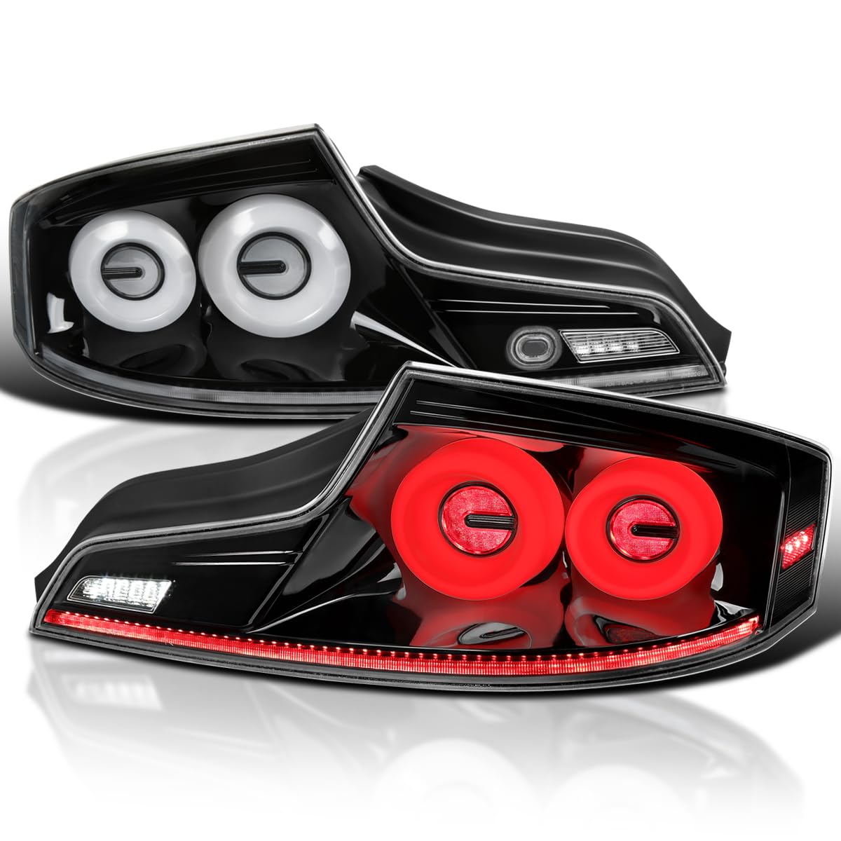 Full LED Tail Lights SPEC-D TUNING w/White Fiber Optic Halo Ring, Sequential Turn Signal, and Startup Animation Compatible with 2003-2007 Infiniti G35, Left + Right Pair Assembly