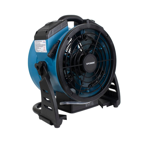 FM-65WB XPOWER Misting Fan, Battery Operated, Rechargeable, w/Water Pump, Mounts on 5 Gal Bucket, Outdoor Cooling, High Velocity, 14 In
