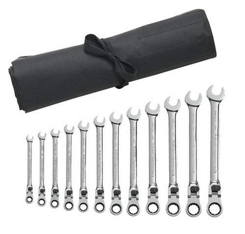 12 Pc. GEARWRENCH 12 Pt. XL Locking Flex Head Ratcheting Combination Wrench Set with Tool Roll, Metric - 85698R