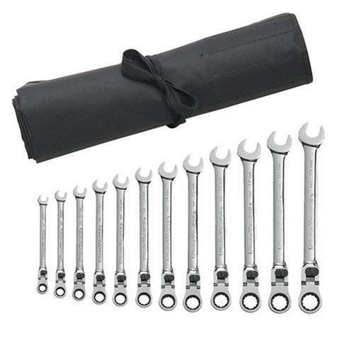 12 Pc. GEARWRENCH 12 Pt. XL Locking Flex Head Ratcheting Combination Wrench Set with Tool Roll, Metric - 85698R