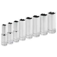 8 Piece Powerbuilt 1/2" Drive Metric 6Pt. Deep Well Socket Set