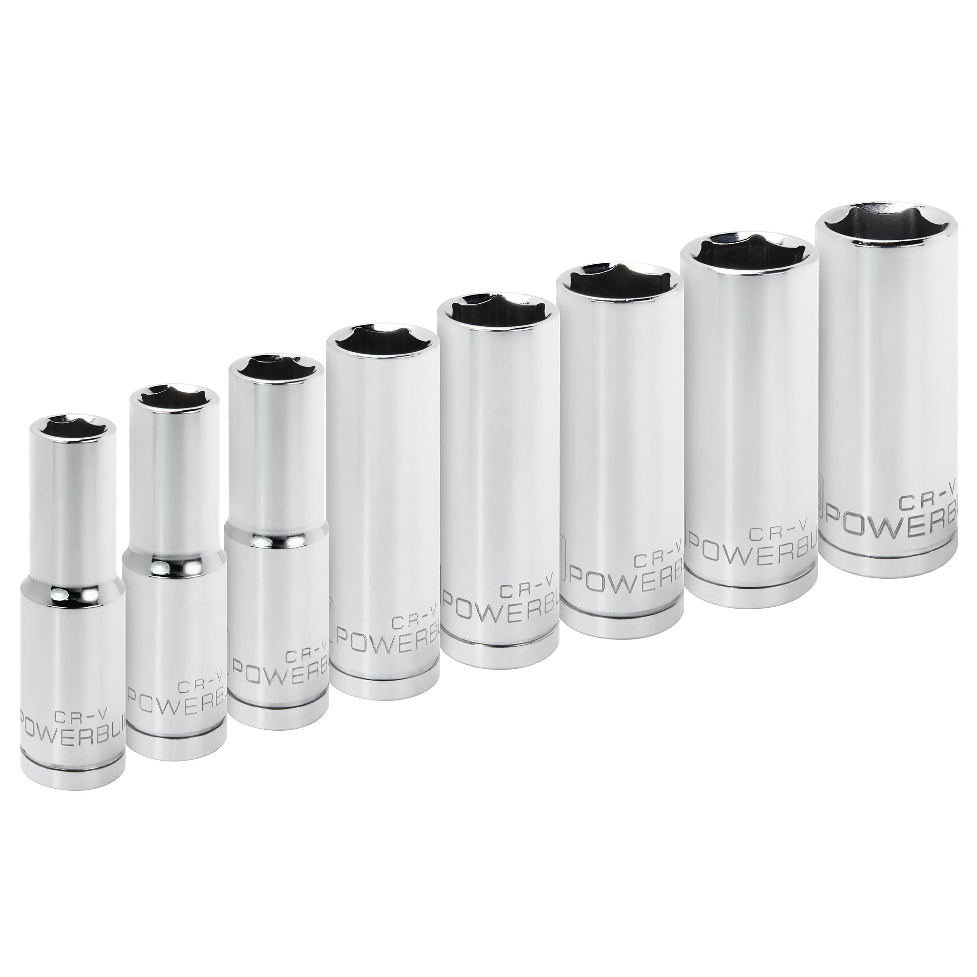 8 Piece Powerbuilt 1/2" Drive Metric 6Pt. Deep Well Socket Set