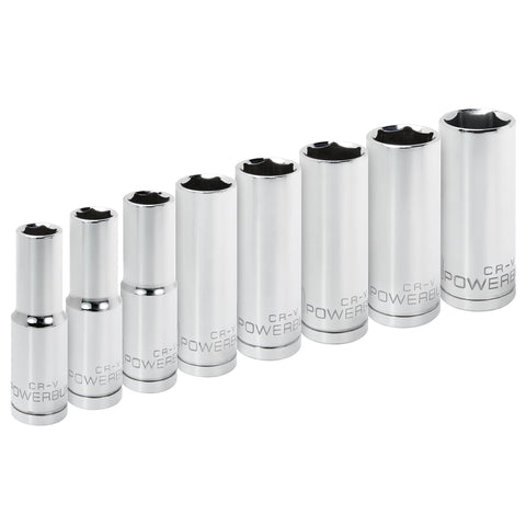 8 Piece Powerbuilt 1/2" Drive Metric 6Pt. Deep Well Socket Set