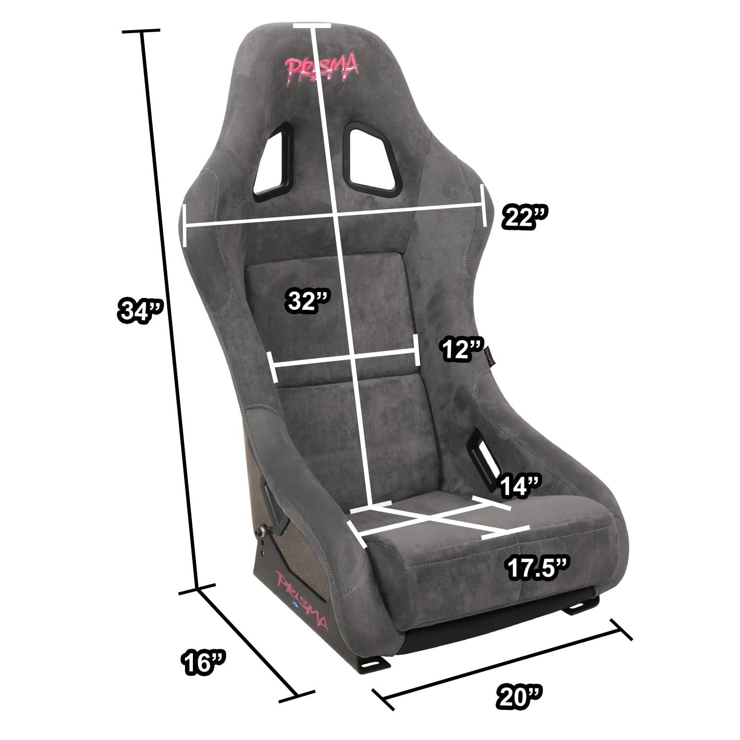 NRG Innovations Universal Fixed Back NRG-FRP-303GM-PRISMA Bucket Racing Seat for 5-Point Harnesses, Size M, Gun Metal Alcantara Material, 22" W X 34" H X 16" D