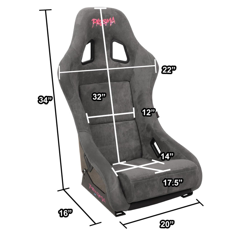 NRG Innovations Universal Fixed Back NRG-FRP-303GM-PRISMA Bucket Racing Seat for 5-Point Harnesses, Size M, Gun Metal Alcantara Material, 22" W X 34" H X 16" D
