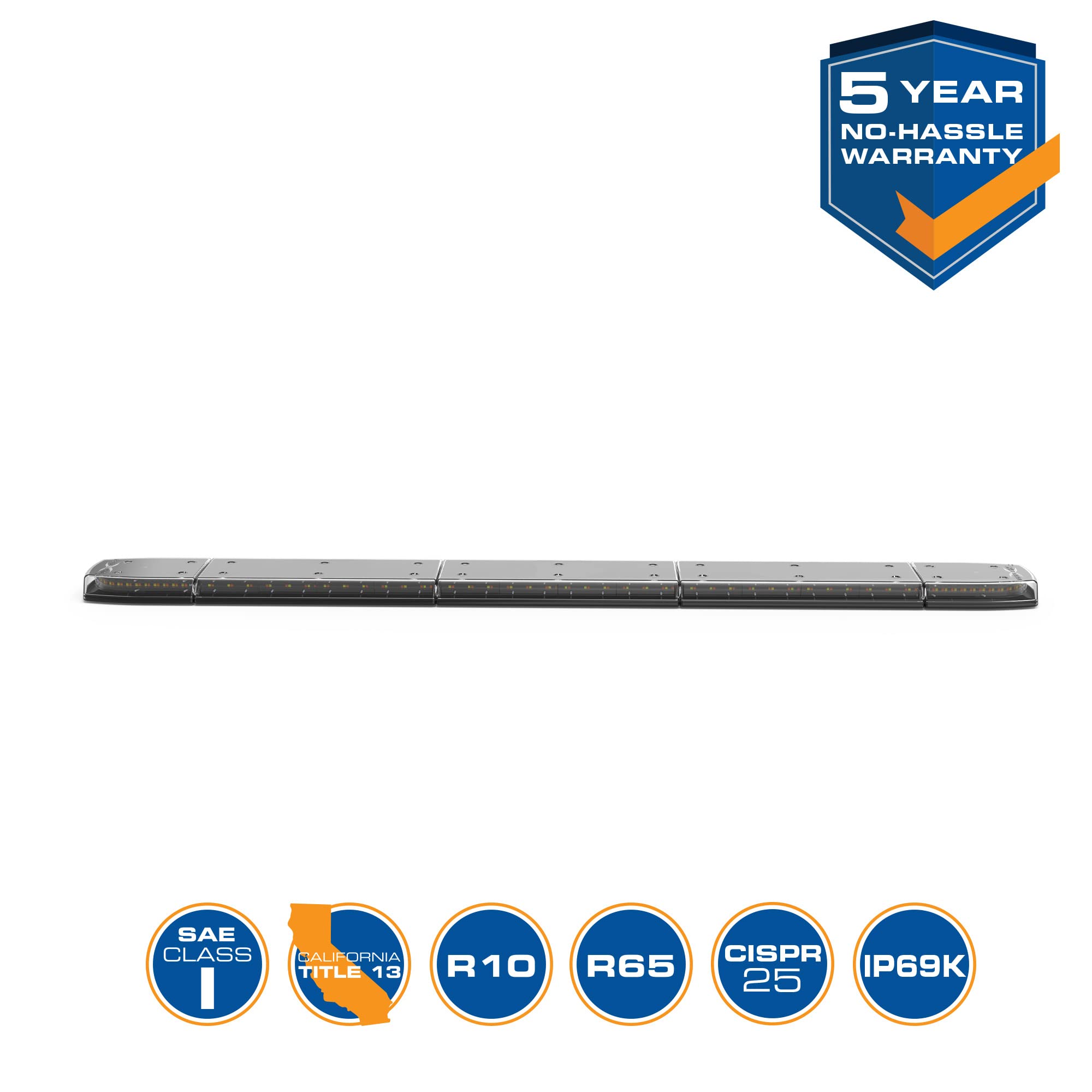 ECCO 48 Inch LED Light Bar Single Row Amber White Flood Beam 99W Off Road Lights for Trucks Commercial Vehicles, 5 Year Warranty