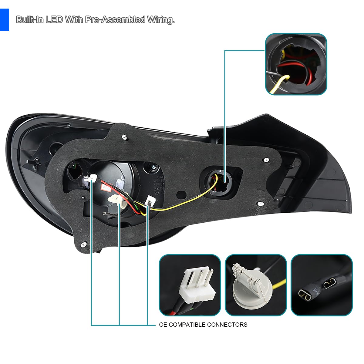 Black LED Tail Lights SPEC-D TUNING Compatible with 2013-2016 Scion FR-S, 2013-2016 Subaru BRZ, Left + Right Pair Assembly