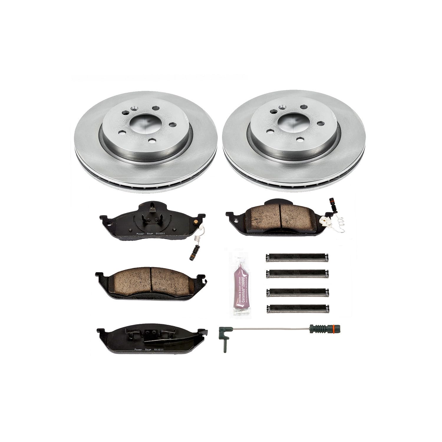 Power Stop Autospecialty KOE864 Front Replacement Brake Kit-OE Brake Rotors & Ceramic Brake Pads and 1 Front Sensor Wire For Mercedes-Benz ML320, Mercedes-Benz ML350, Mercedes-Benz M [Model Specific]