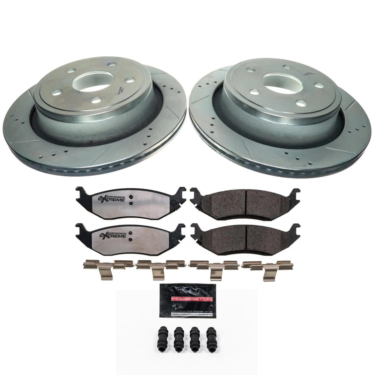 Rear Brake Kit Power Stop For 2007 2008 2009 Chrysler Aspen 2004 2005 2006 2007 2008 2009 Dodge Durango - Truck & Tow Carbon Fiber Ceramic Brake Pads & Drilled and Slotted Rotors Replacement, K2172-36