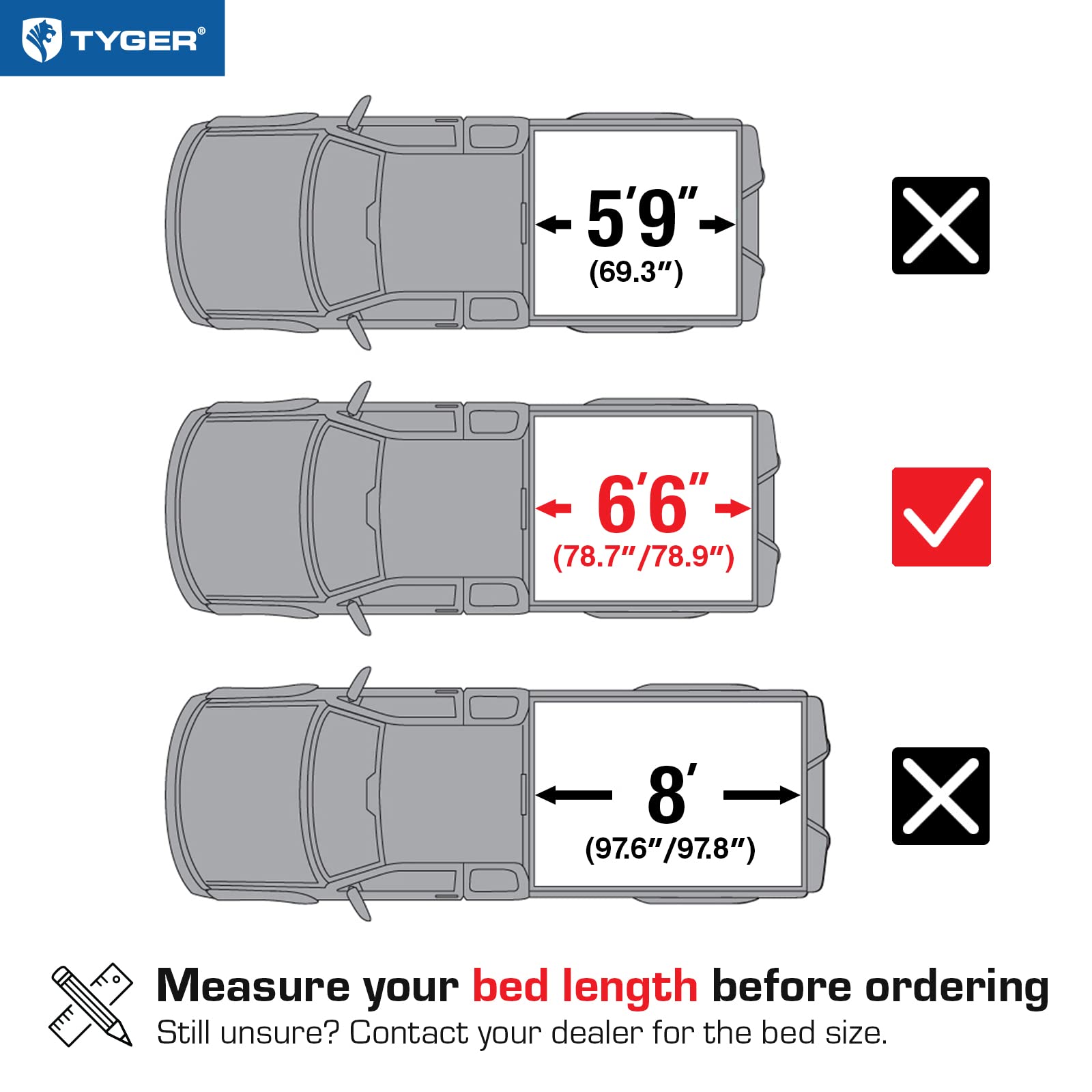 Tyger Auto T3 Soft Tri-Fold Tonneau Cover Truck Bed Compatible with 2007-2013 Chevy Silverado / GMC Sierra 1500; 2007-2014 2500 HD 3500 HD | Fleetside 6'6" Bed (78") | TG-BC3C1004 , Black