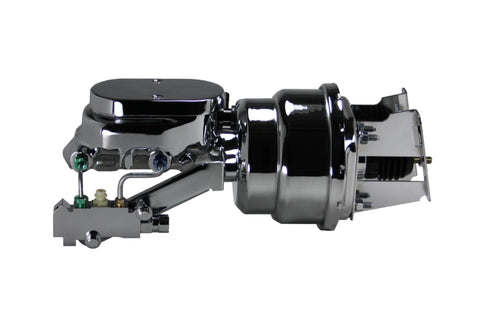 7 Inch LEED BRAKES Dual Power Booster, 1-1/8 Inch Bore Flat Top Master, Side Mount, Disc/Disc (Chrome)