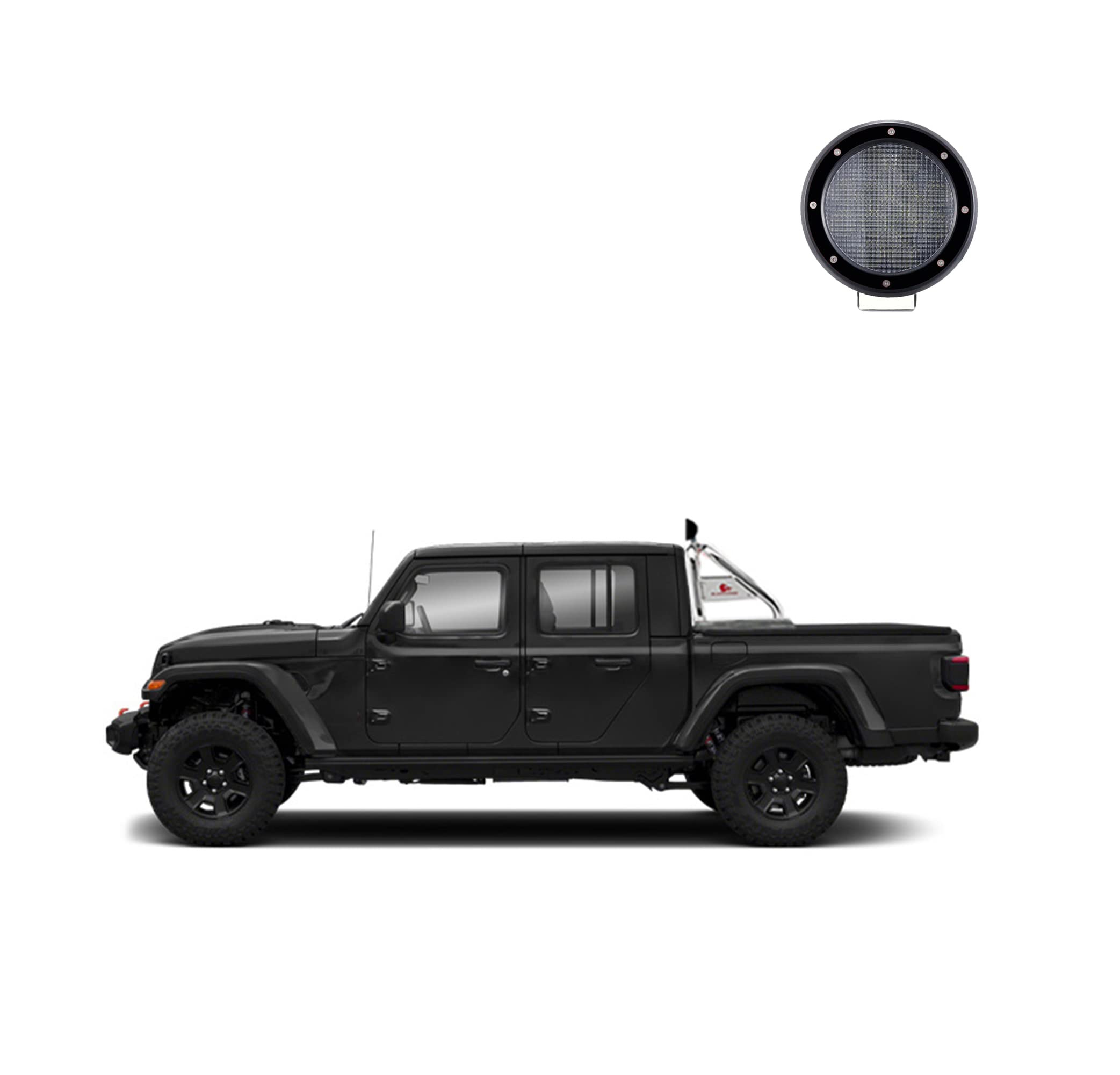 Classic Black Horse Roll Bar Incl. Set of 5.3" Dia.LED Lights w/Black Trim Rings Stainless Steel Compatible with 2020-2024 Jeep Gladiator-RB09SS-PLFB