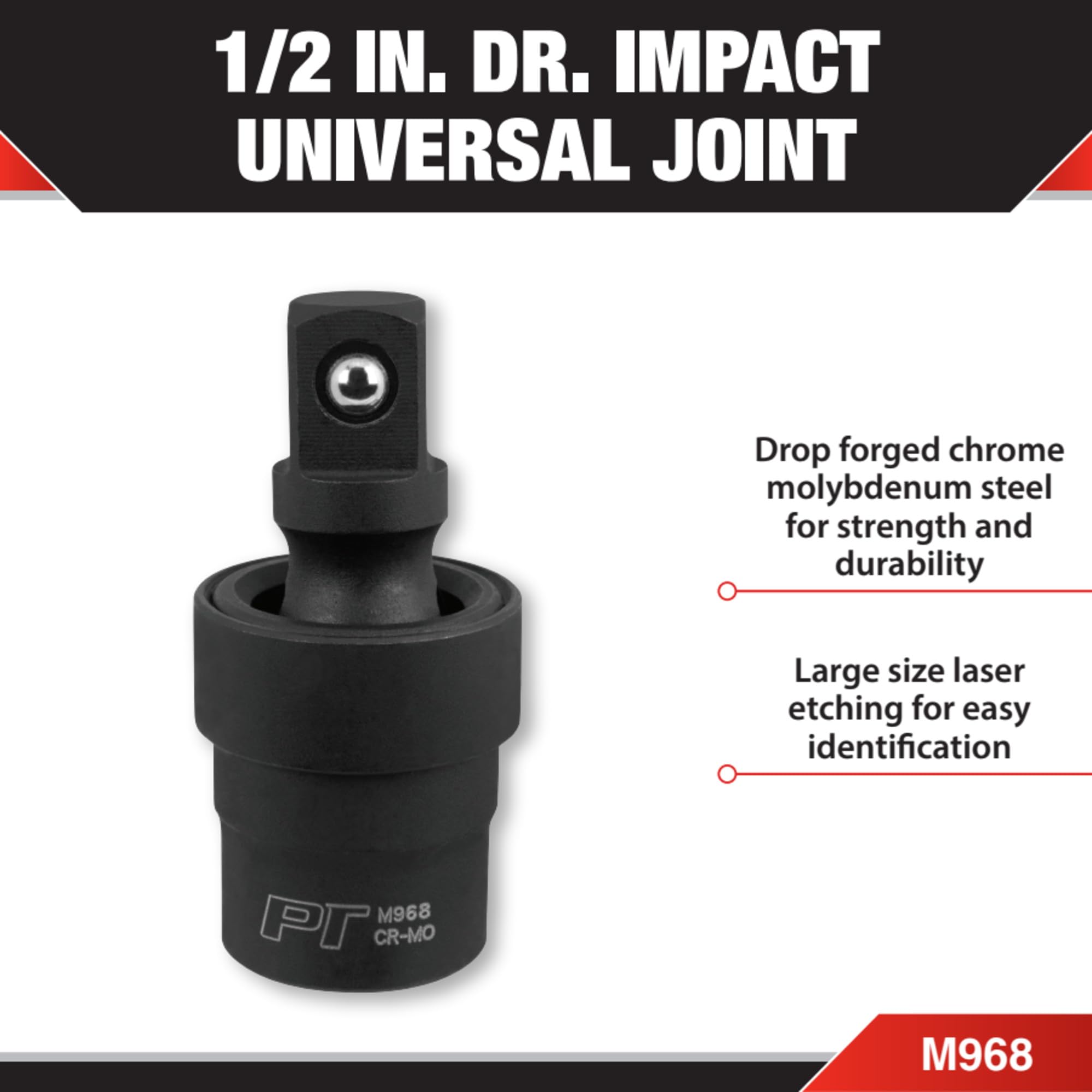 M968 Performance Tool 1/2-Inch Drive Impact Universal Joint, Black