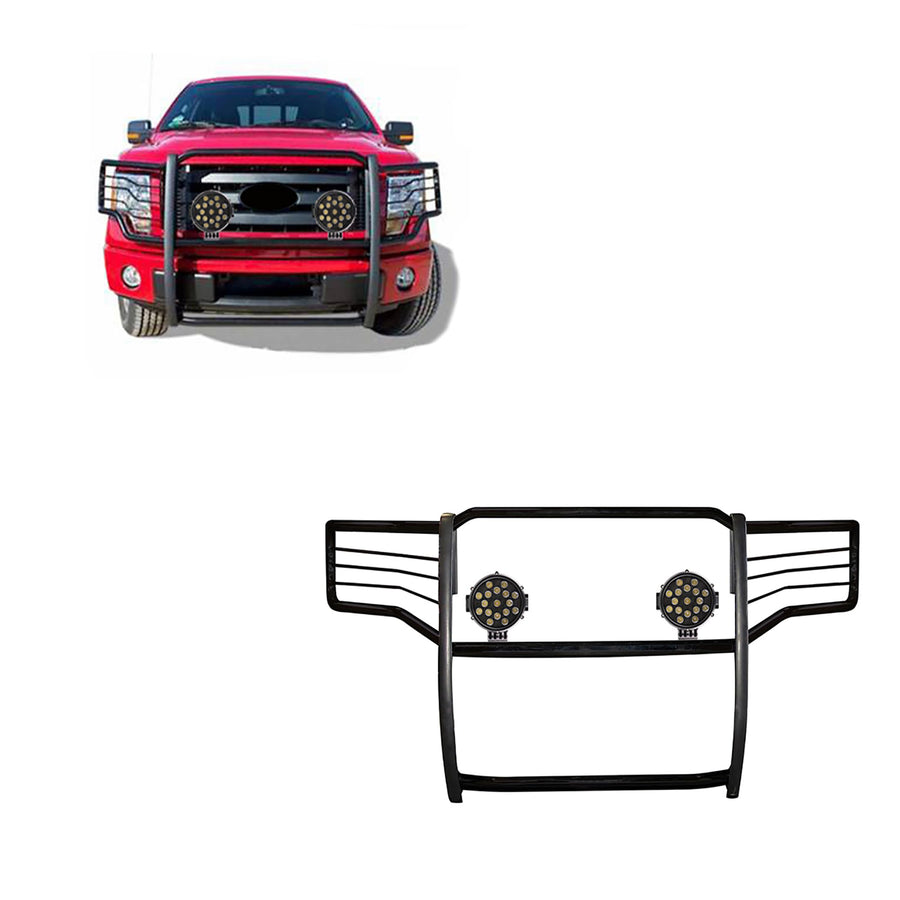 Bumper Guard Modular Black Horse Grille brush Come With pair of 7.0"LED Lights with Black Trim Rings Compatible with 2011-2016 Ford F-250/F-350/F-450/F-550 Super Duty-17FB26MA-PLB