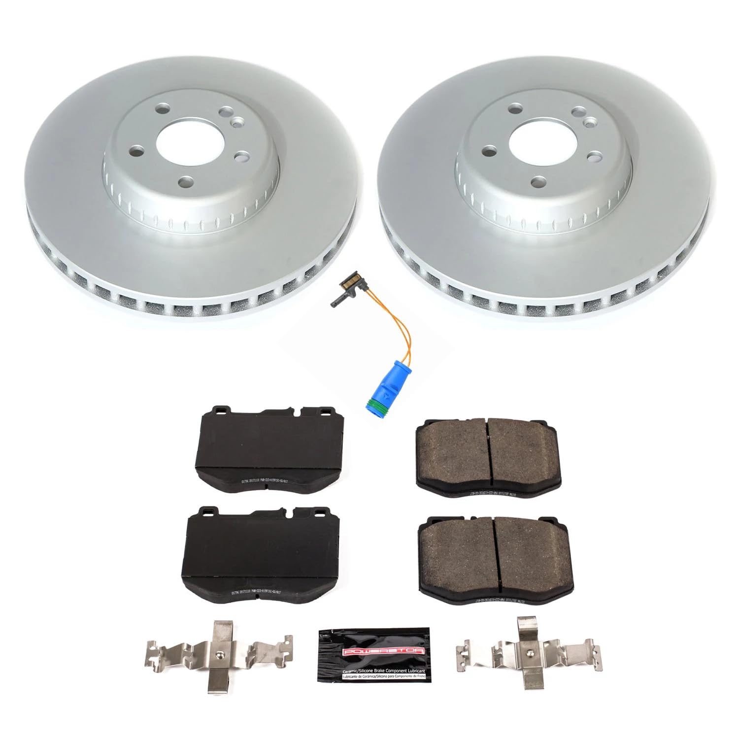 Power Stop Z17 Front Coated Rotor Kit-Coated Brake Rotors, 1 Front Sensor Wire and Ceramic Brake Pads