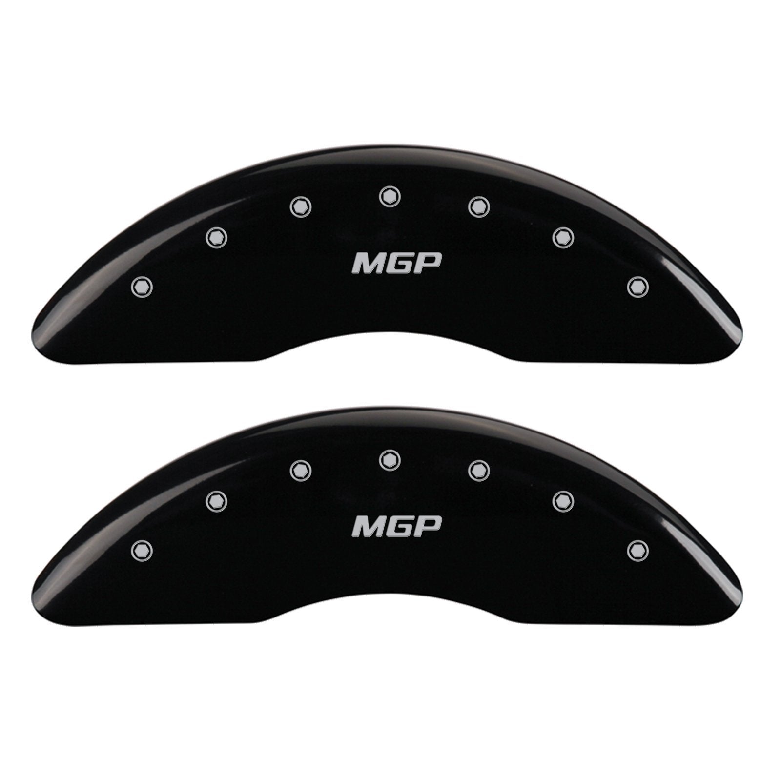 MGP 'MGP' Engraved Caliper Covers 38017SMGPBK with Black Powder Coat Finish and Silver Characters, (Set of 4)