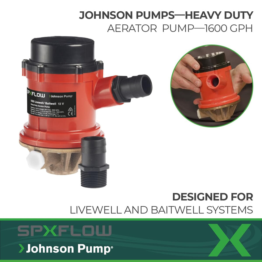 PRO Series Johnson Pumps 166004B 1600 GPH Livewell/Baitwell Aerating Pump, 12V (16004B), Bronze