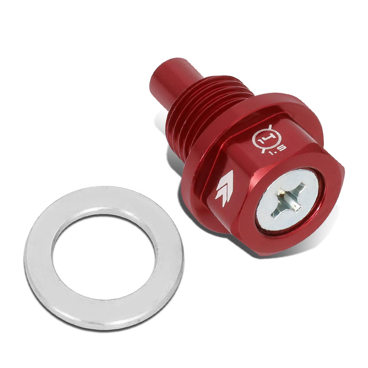 Magnetic Oil Drain Plug NRG Innovations, M14 X 1.5 Thread Size Engine Oil Drain Nut w/Washer, Red, T-6061 Aluminum w/Stainless Steel Internal Magnet, NRG-NOP-100RD