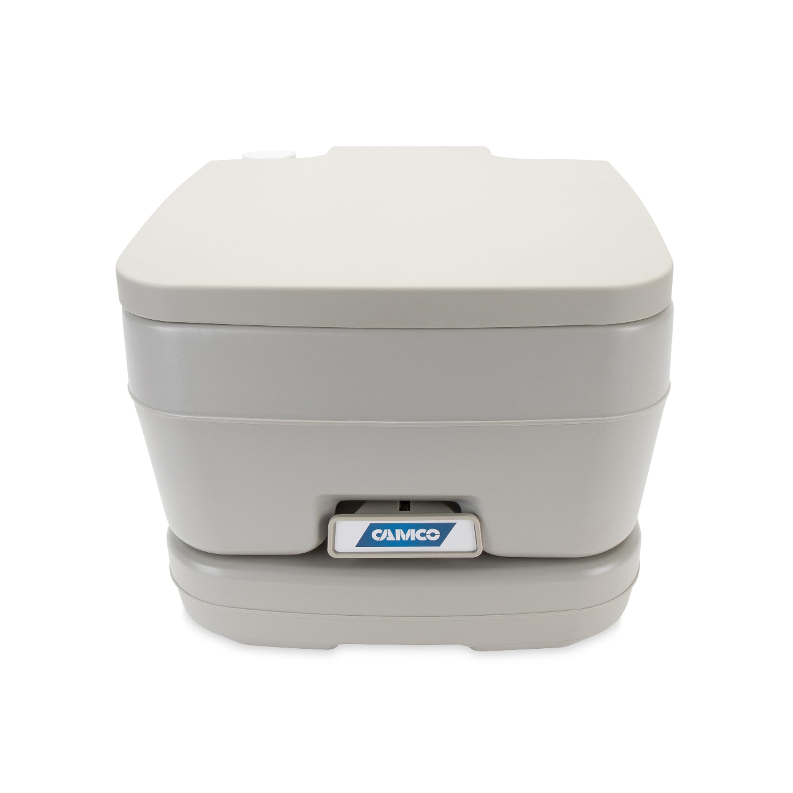 2.6-Gallon Camco Portable Toilet - Features Detachable Holding Tank w/Sealing Slide Valve & Bellow-Type Flush - Easy Transport w/Compact Lightweight Design & Carry Handle - Gray (41531)