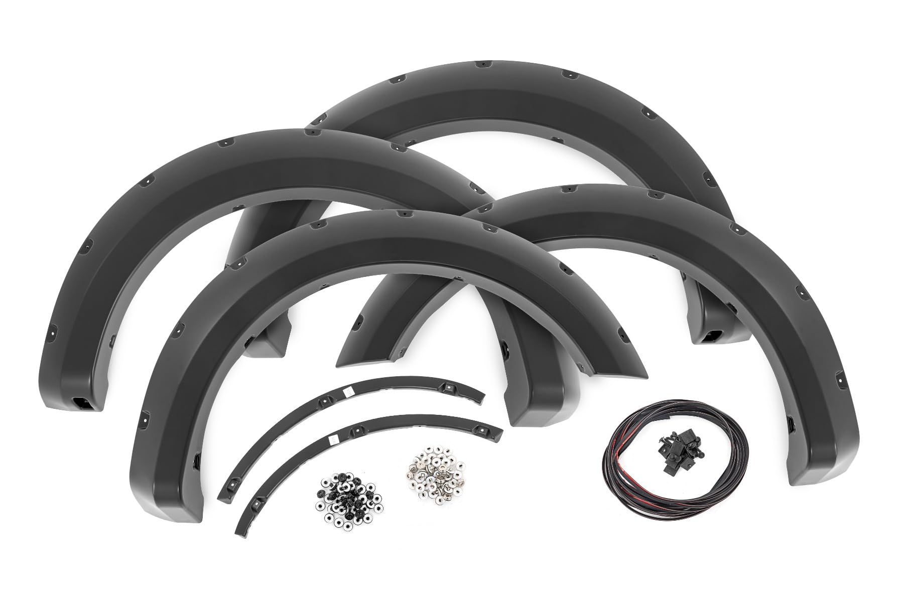 Pocket Fender Flares Rough Country for Ford F-150 2WD/4WD (2009-2014) - Bolt-on Rivet Style Wheel Flares, Flat Black, Set of 4