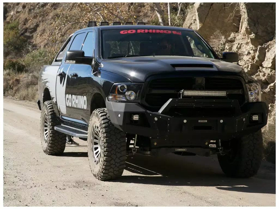 Go Rhino Running Boards RB20, Mounting Brackets, & 2 Pair of Drop Steps | Galvanized Steel, Textured Black | 6943068720PC | Fits 2019-2024 Ram 1500 Crew Cab New Body Style Only