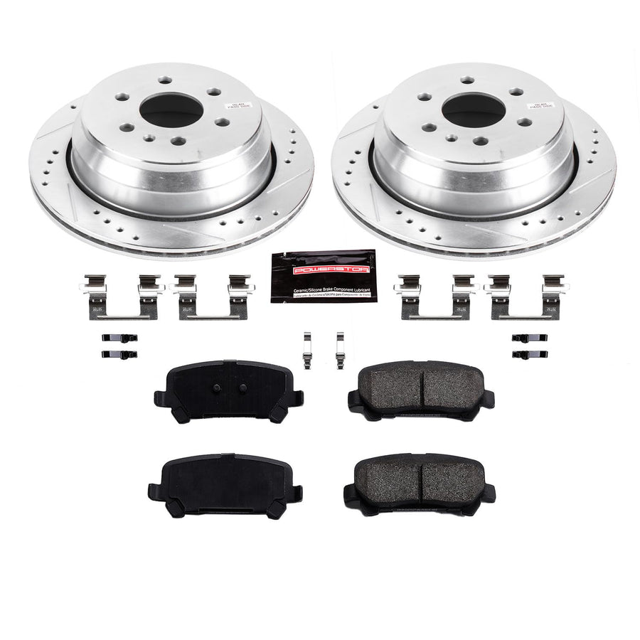 Power Stop K7127 Z23 Carbon Fiber Brake Pads Rear with Drilled & Slotted Brake Rotors Kit For Chevrolet Colorado 2015-2020, GMC Canyon 2015-2020 [Model Specific]