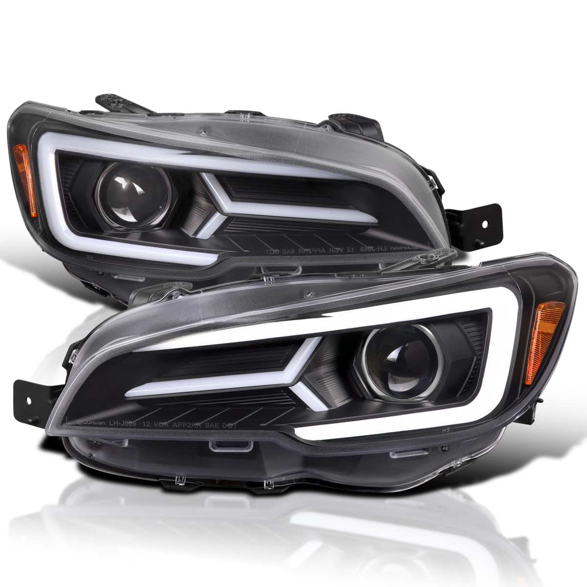 Black SPEC-D TUNING Projector Headlights w/Sequential LED Turn Signal Compatible with 2015-2021 Subaru WRX STI with Halogen Headlights, L + R Pair Headlamp Assembly