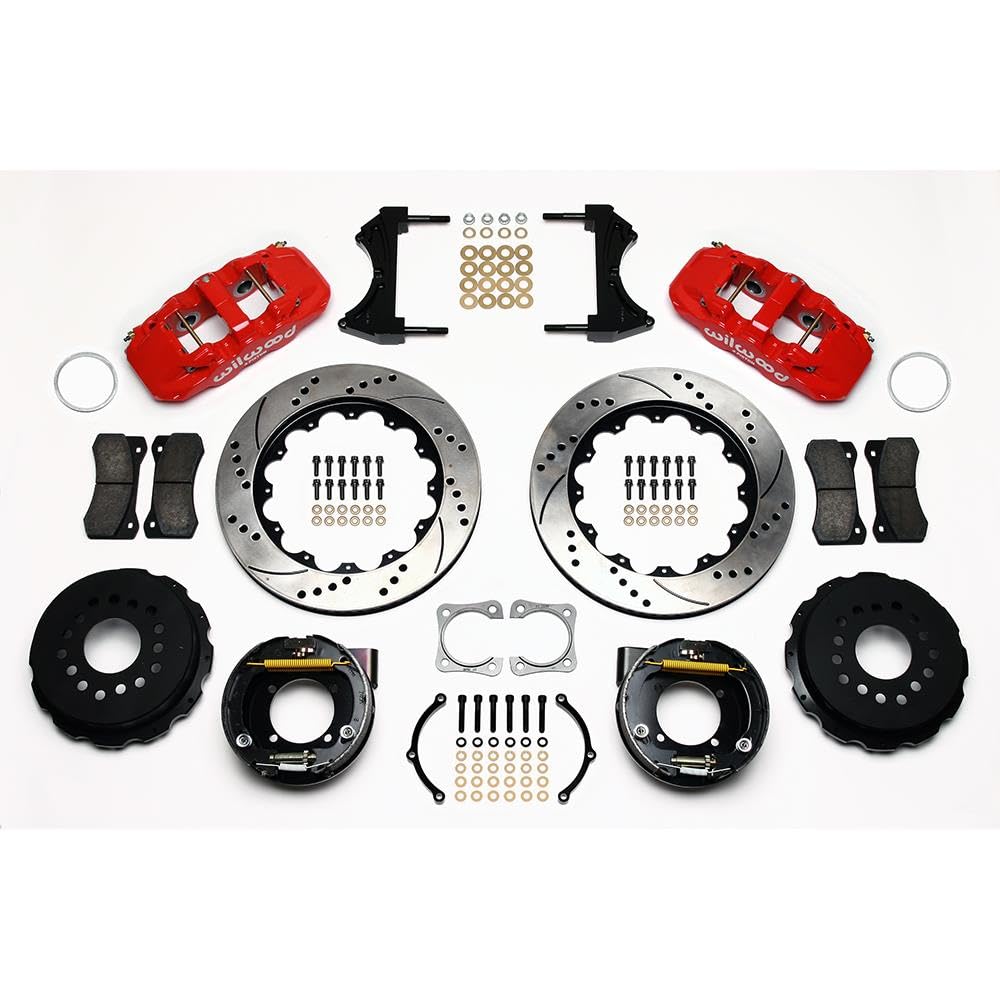 WILWOOD Rear P-Brk Kit, 140-10945-DR W4A, 14.00", Drilled, Red Chevy 12 Bolt-Spec 3.15" Brng