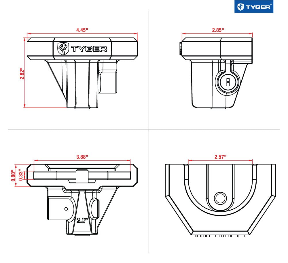 Coupler Lock Tyger Auto TG-CL2U006B for 2" Trailer Coupler (Coupler Lip Width < 3-3/4"; Coupler Height < 5/16"; Coupler Ball < 2-1/2")