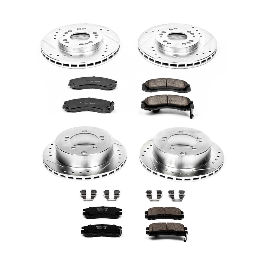 Power Stop K800 Z23 Carbon Fiber Brake Pads Front and Rear with Drilled & Slotted Brake Rotors Kit For Dodge Stealth, Mitsubishi 3000GT, Mitsubishi Diamante [Model Specific]