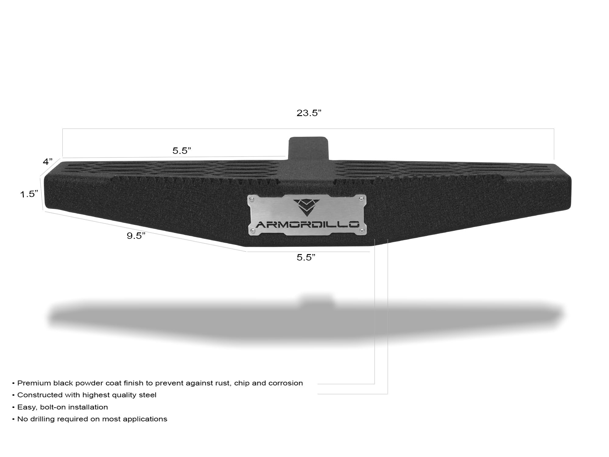AR Mesh Armordillo Rear Hitch Step|Compatible for Class 3 Trailer Hitch 2" Receiver|Textured Black|Hitch Step Bar|Bumper Guard|Steel|Universal|8724217