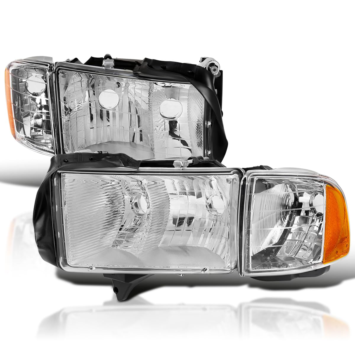 Chrome SPEC-D TUNING Replacement Headlights Compatible with 1999-2001 Dodge Ram 1500/2500 / 3500 Sport Package