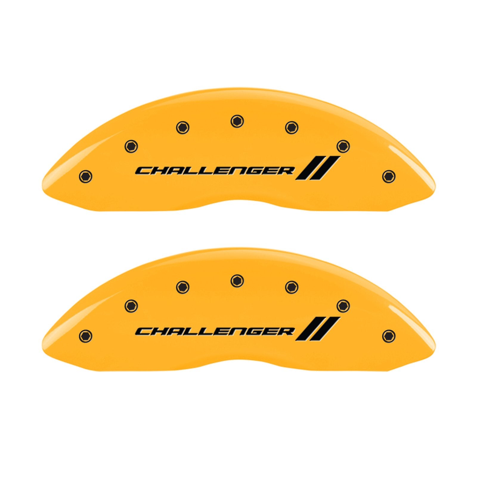 MGP Caliper Covers with Compatible 2011-2023 Dodge Charger and Challenger (Requires 18"+ Wheels & Single Piston Front Caliper) 4 PCS Front and Rear (Yellow - Challenger II Engraving)