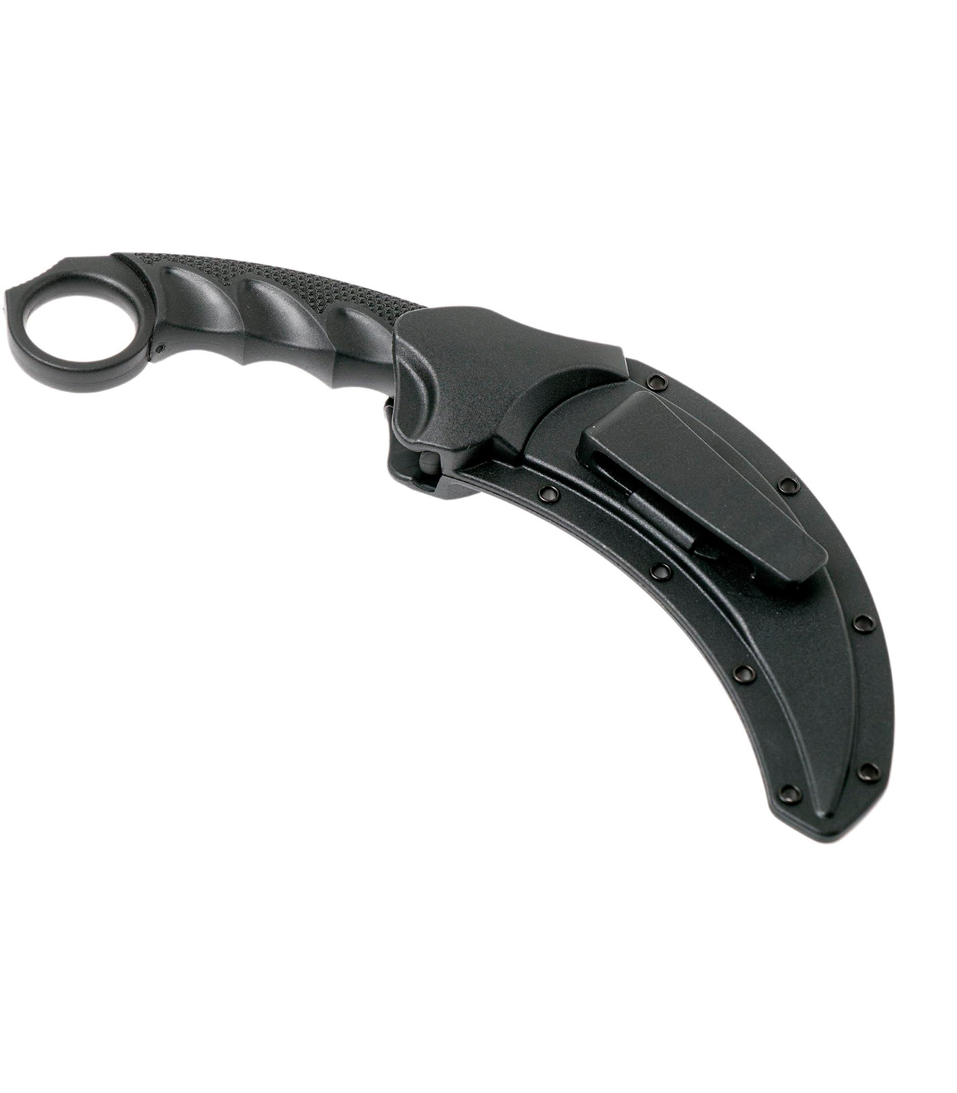 Tiger Cold Steel 4.75'' Japanese Aus8A Stainless Steel W/ Stonewashed Finish Karambit Shape Fixed Blade Tactical Hunting Knife, Kray-Ex Handle, Secure-Ex Sheath