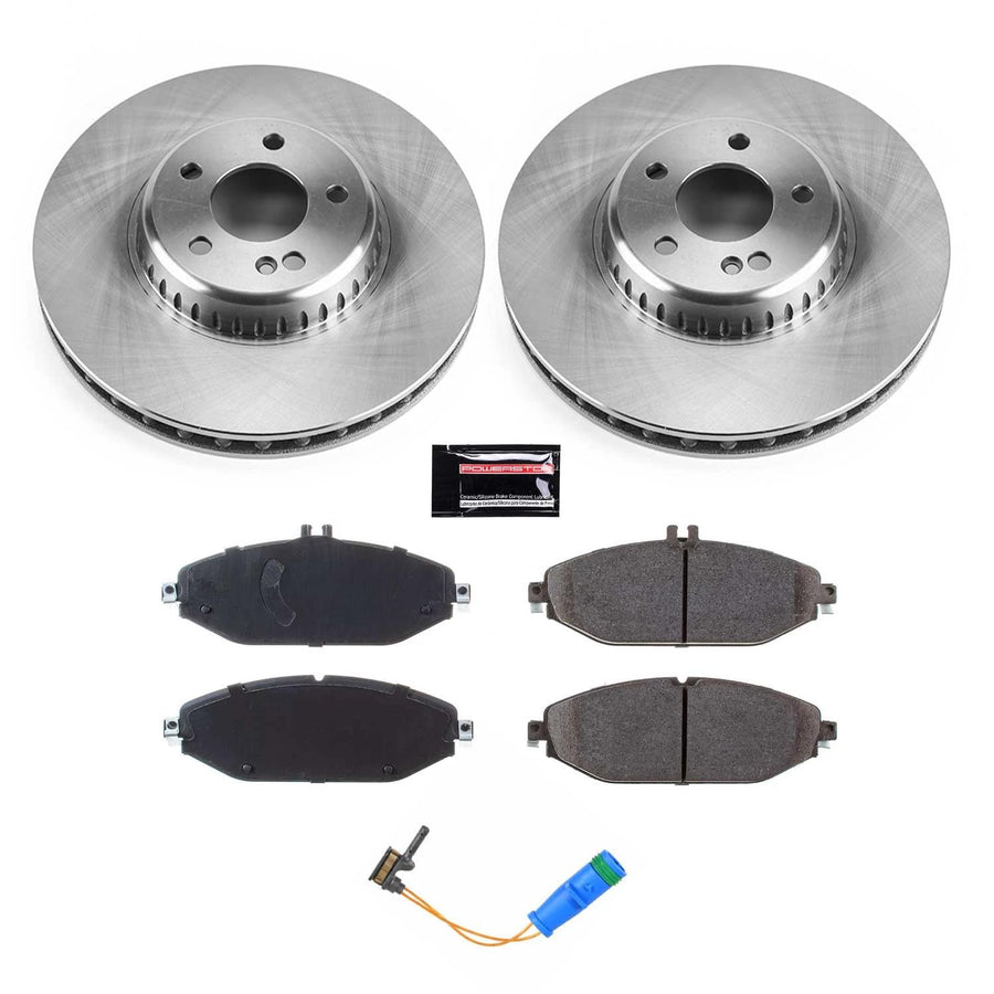 Power Stop KOE7963 Front Replacement Brake Kit-OE Brake Rotors & Ceramic Brake Pads and 1 Front Sensor Wire For Mercedes-Benz C300, E300 [Model Specific]