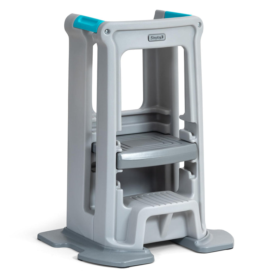 Simplay3 Montessori Toddler Tower Standing Kitchen Step Stool with Sturdy Stabilizing Base and Adjustable Platform, 20.5" D x 26" W x 34.5" H, Ages 18 Months to 5 Years, Gray