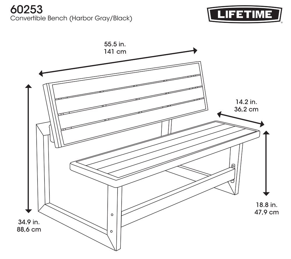 60253 LIFETIME Outdoor Convertible Bench, 55 Inch, Harbor Gray