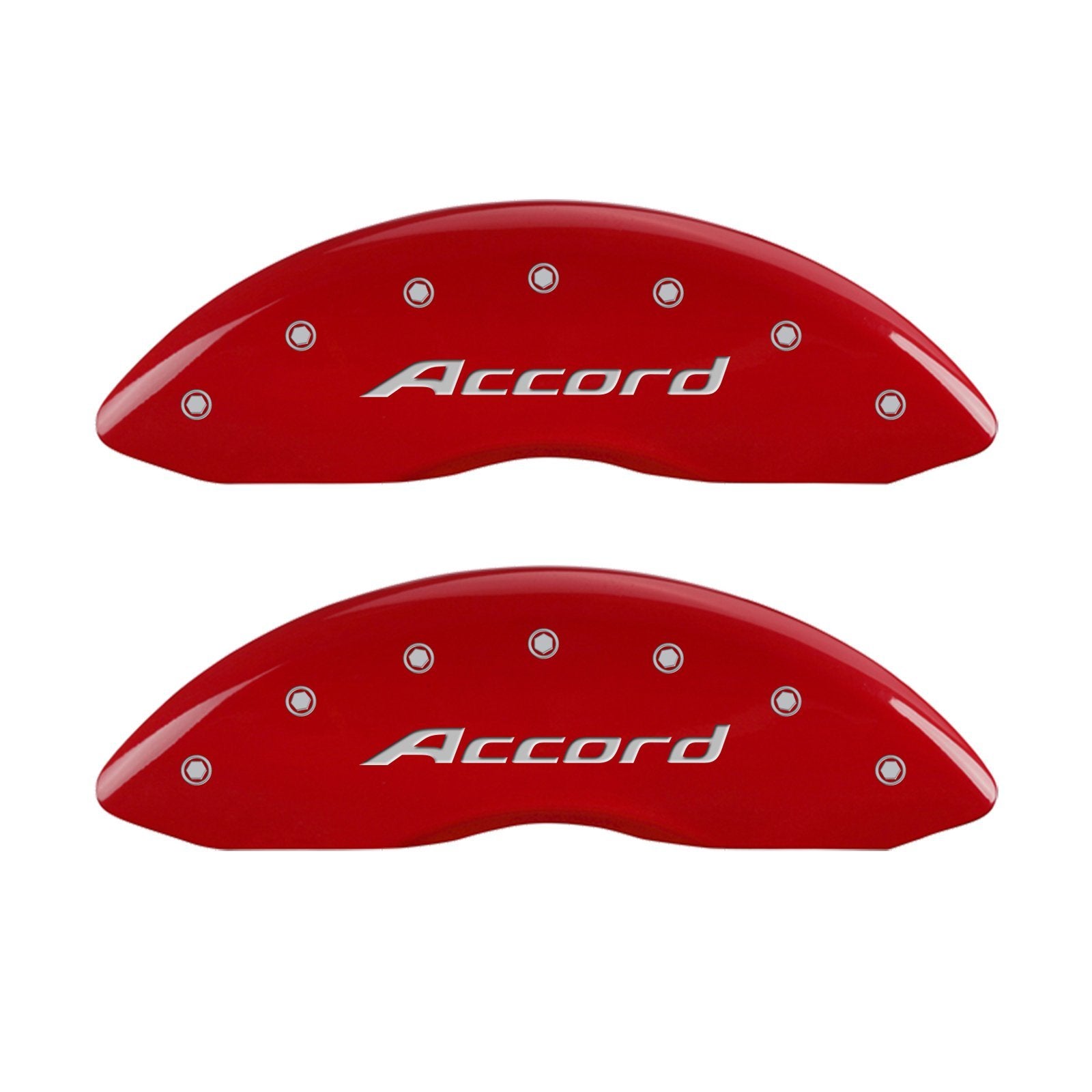 Caliper Covers MGP 20219SACCRD Red Powder Coat Finish Front and Rear Caliper Cover, Set of 4 (Accord Silver Characters, Engraved)