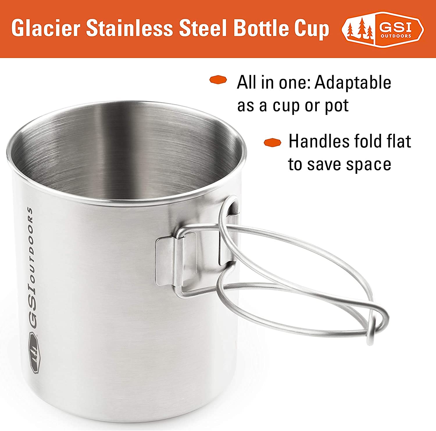 GSI Outdoors 1 Person Glacier Stainless Set | 20 oz Bottle Cup | 8.5 in Plate | 3 pc Cutlery