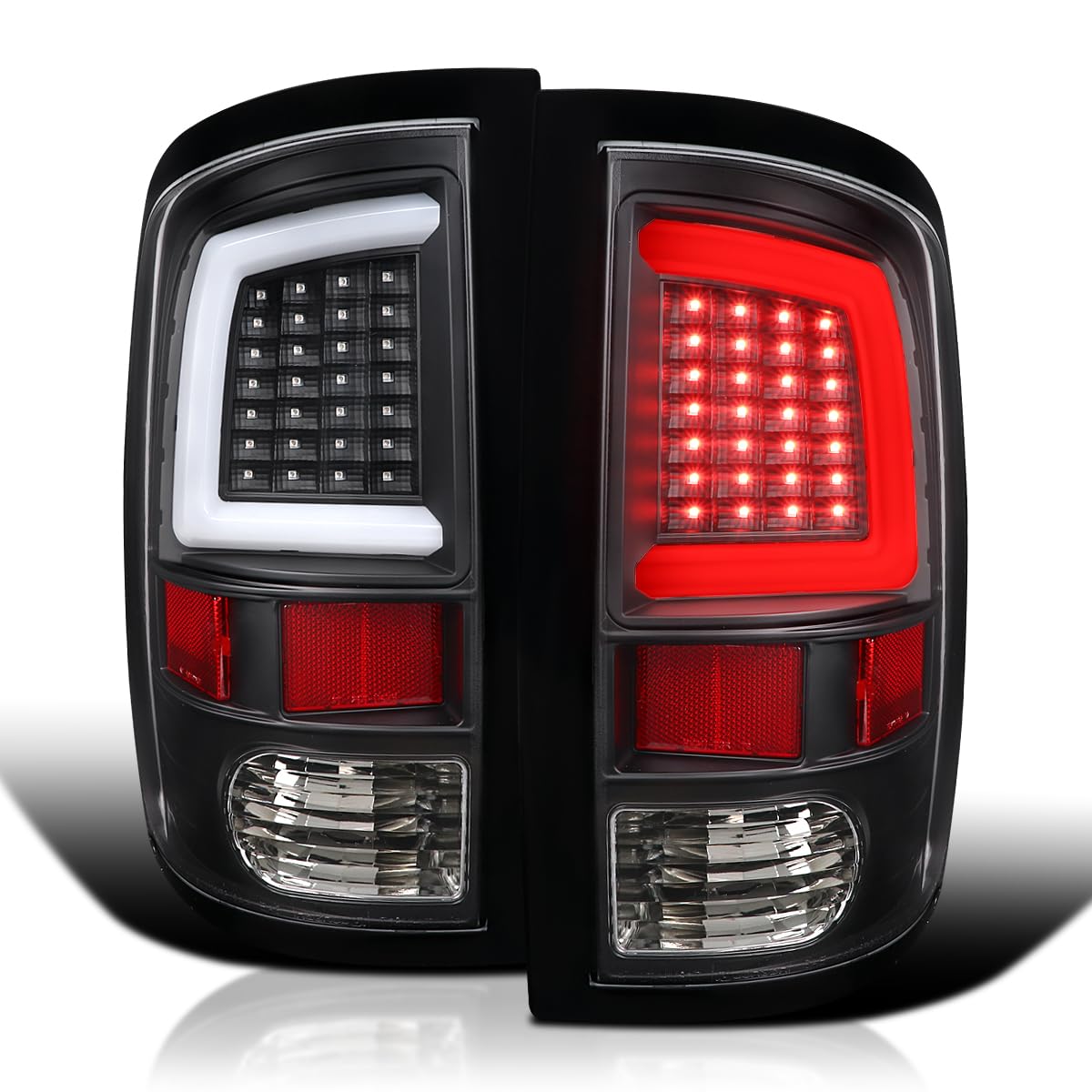 Black LED Tail Lights w/White LED Light Bar SPEC-D TUNING Compatible with 2009-2018 Dodge Ram 1500, 2010-2018 Dodge Ram 2500/3500, Left + Right Pair Assembly