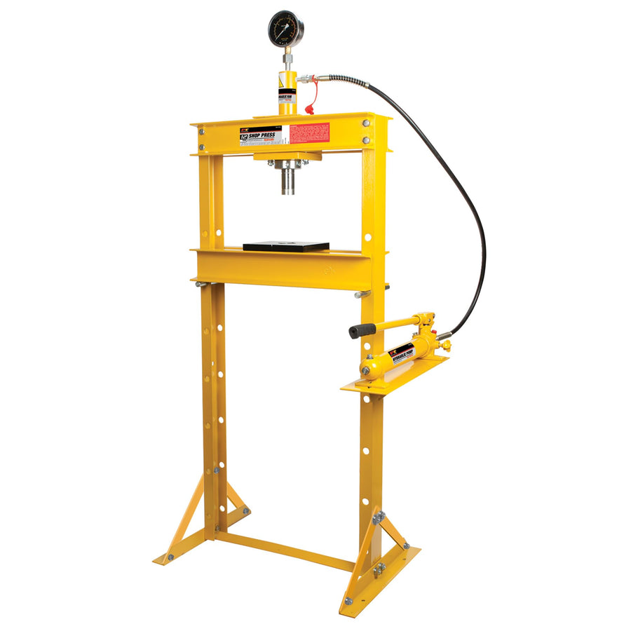 12 Ton Performance Tool W41062 Hydraulic Shop Press with Adjustable Height, Remote Cylinder, and Pressure Gauge for Heavy-Duty Tasks