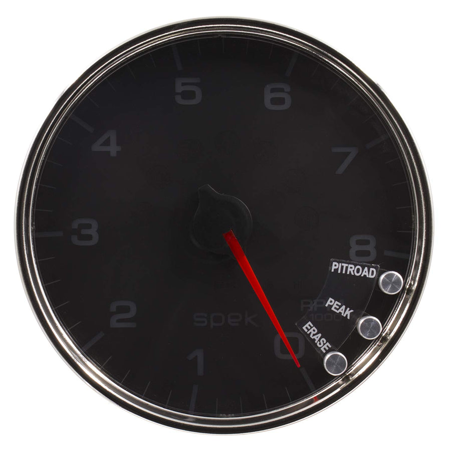 Auto Meter Gauge P23831, Tachometer, 5", 8K RPM, W/Shift Light & Peak Mem, Black/Chrome, Spek-Pro