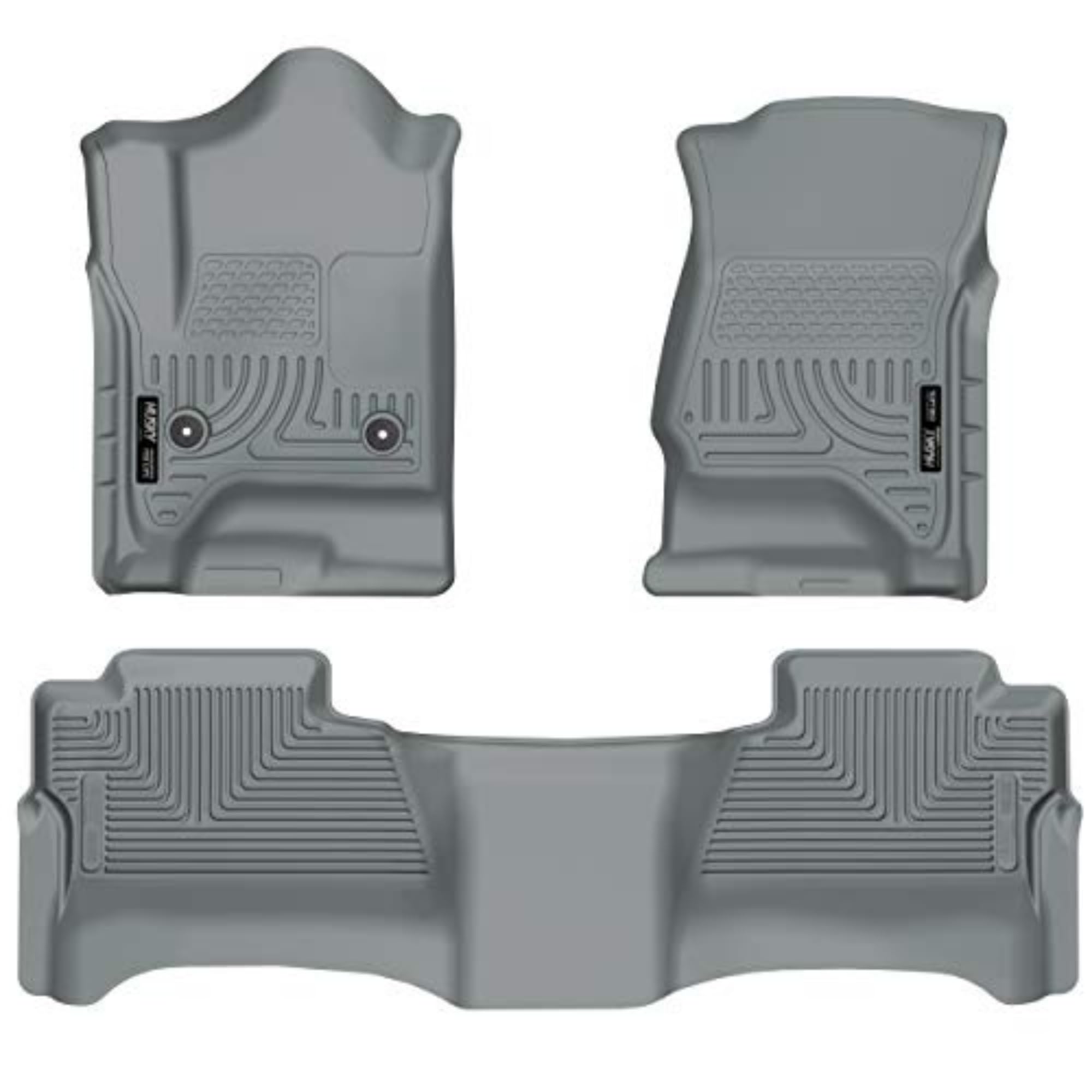 Husky Liners Floor Mats Weatherbeater | Fits 2014-2018 Chevrolet Silverado 1500 & GMC Sierra 1500; 15-19 Silverado/Sierra 2500HD/3500HD Crew Cab (Footwell Cvg) | Front & 2nd Row, 3-pc Grey - 98232