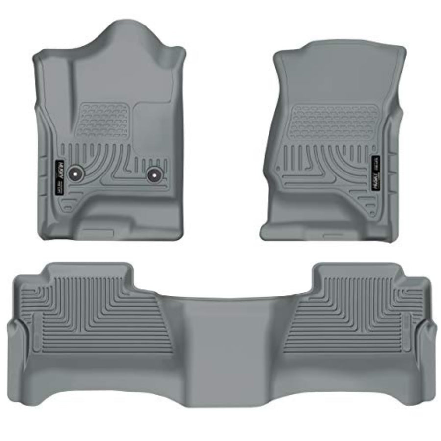 Husky Liners Floor Mats Weatherbeater | Fits 2014-2018 Chevrolet Silverado 1500 & GMC Sierra 1500; 15-19 Silverado/Sierra 2500HD/3500HD Crew Cab (Footwell Cvg) | Front & 2nd Row, 3-pc Grey - 98232