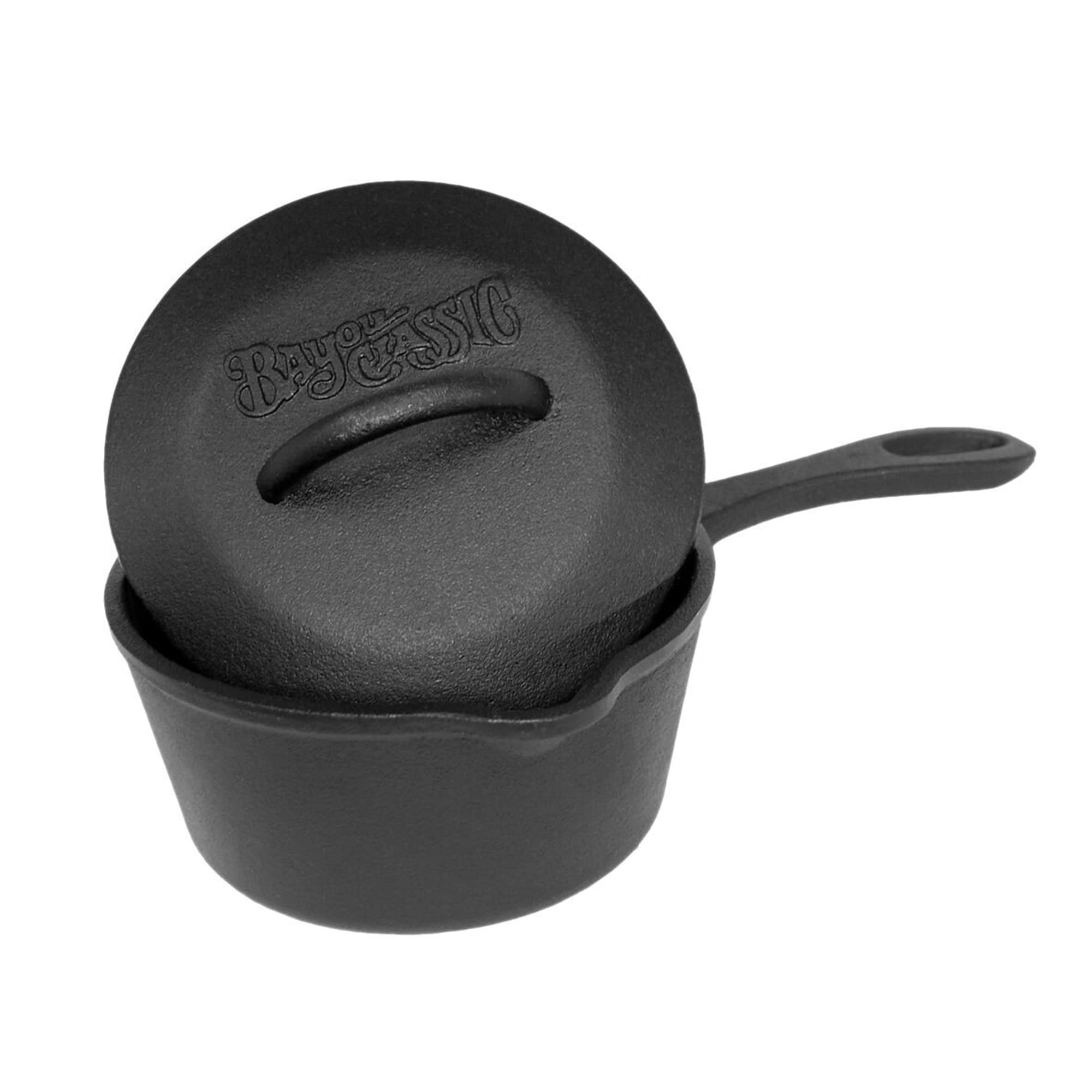 Bayou Classic 7441 Covered 1-qt Cast Iron Sauce Pot Features Self Basting Lid Perfect For Small Portions Reducing Sauces Simmering Soups or Boiling an Egg