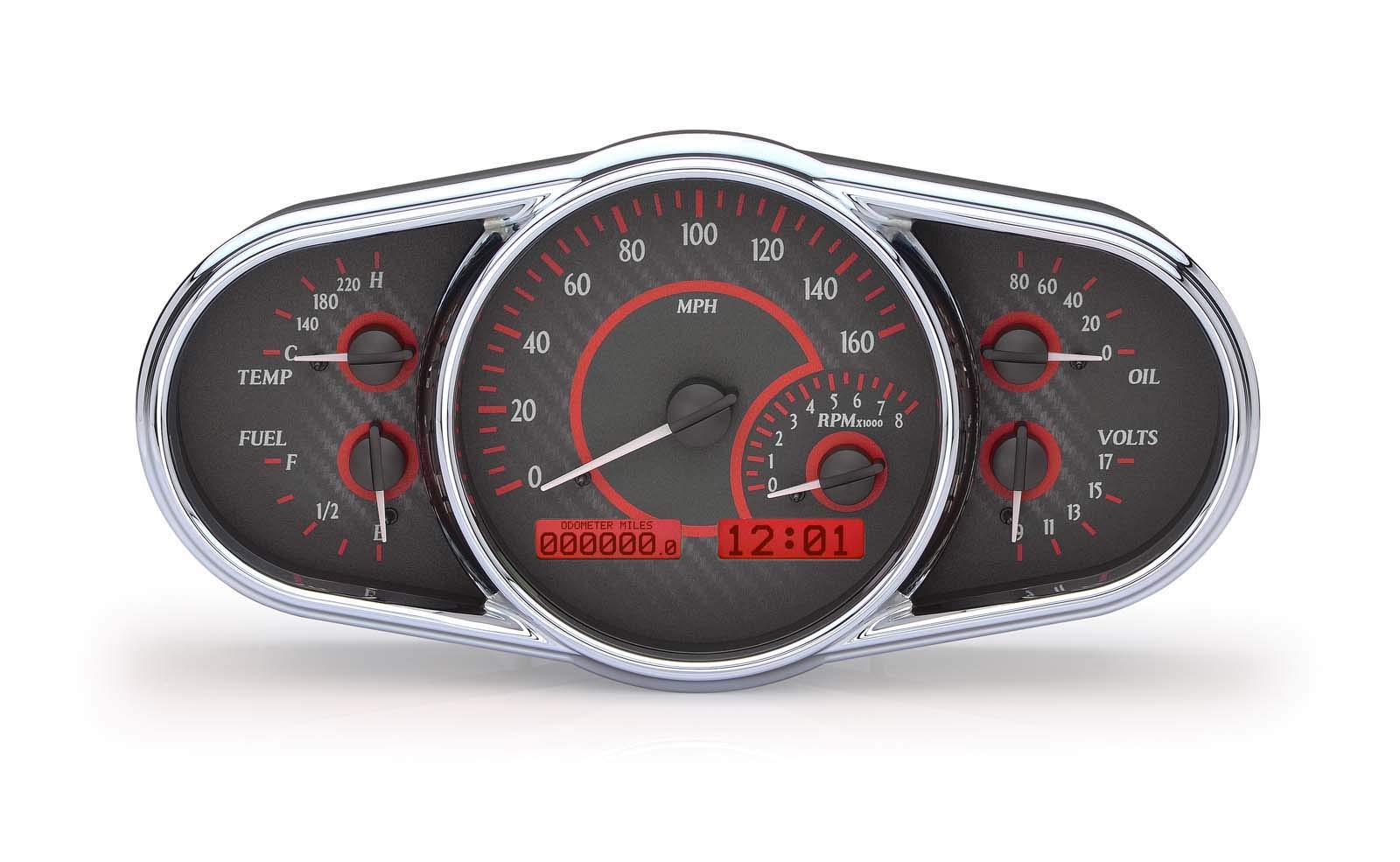 Dakota Digital VHX-1016-C-R Universal Elliptical Analog Dash Gauge Carbon Fiber Red