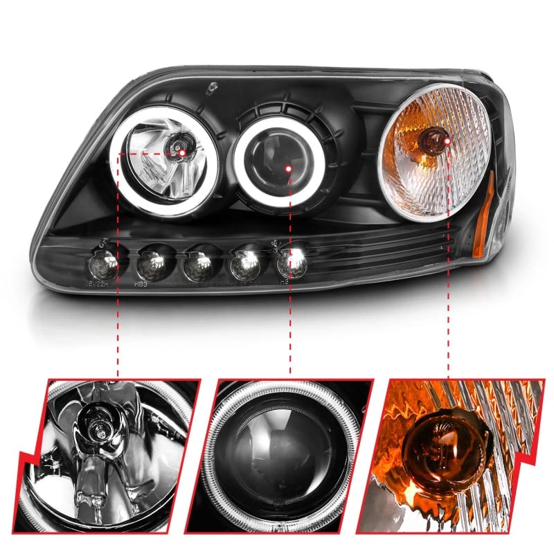Projector Headlight Set ANZO USA 111097 w/CCFL Halo-Black