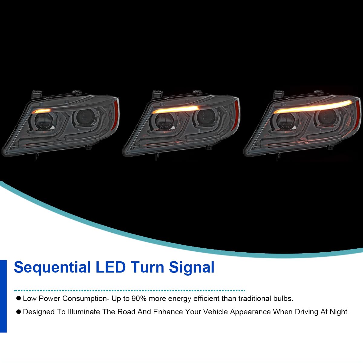 Dual Projector SPEC-D TUNING Chrome Headlights with 3D LED Tube and Startup Animation Compatible with 2006-2011 BMW 3-Series E90 Sedan/E91 Wagon, Left + Right Pair Headlamps Assembly