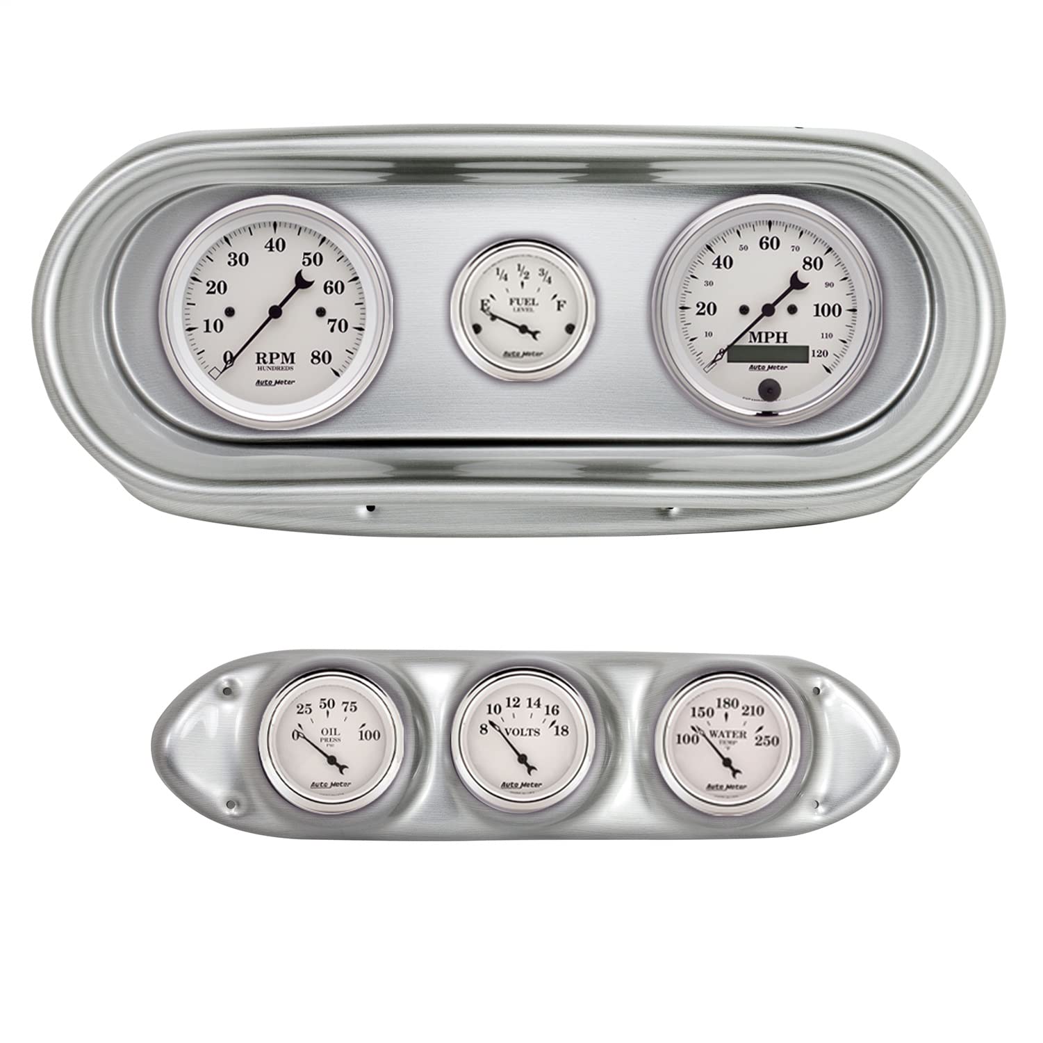 AutoMeter Dash Kit Direct Fit, Nova 62-65, Tach/Mph/Fuel/Oilp/Wtmp/Volt, Old-TYME White (2127-08)