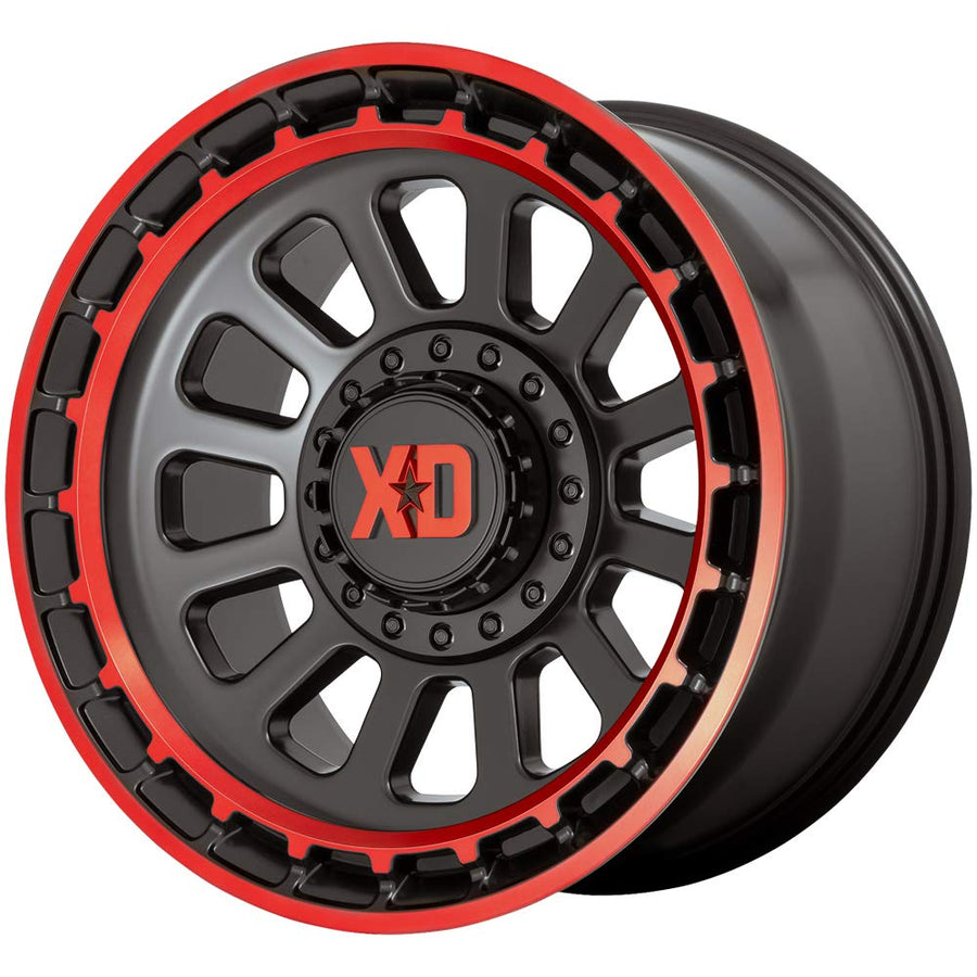 20x10 XD856 OMEGA, Bolt Pattern: 8x170/, Offset: -18, SATIN BLACK MACHINED LIP WITH RED TINT, set of 1